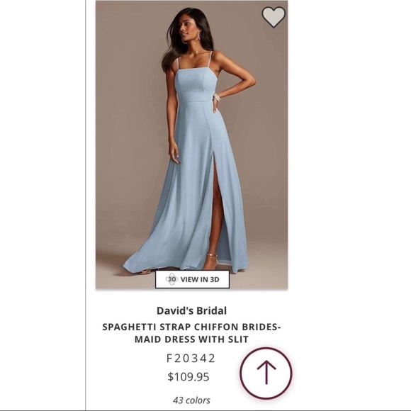 David’s Bridal SPAGHETTI STRAP CHIFFON BRIDES-
MAID DRESS WITH SLIT - Picture 1 of 7